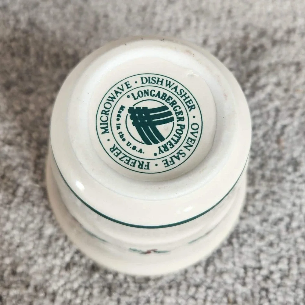 Longaberger Votive Cups Ivory Christmas Holly Pottery Set of‎ 2